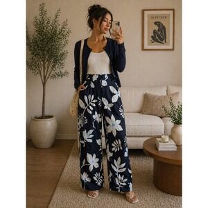 Christian Wijnants Black Floral Cotton Silk Straight Leg Pants Trousers Size 38‎